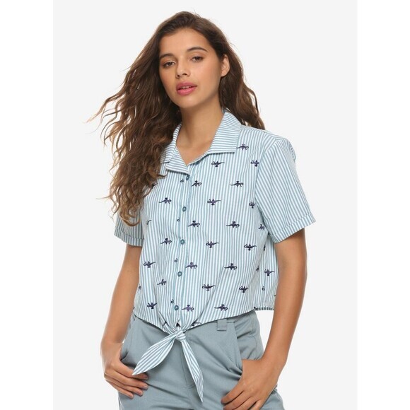 Disney Tops - Disney Her Universe Aladdin Lamp Embroidered Tie Hem Blouse Misses size XL
